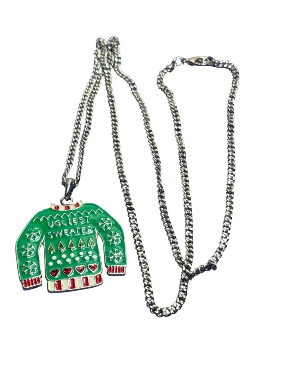 Ugliest Sweater Enameled Novelty Christmas Holiday Pendant Necklace Chain